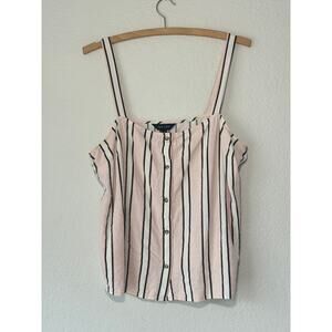 Linen Blend Pink Stripe Button Front Cold Shoulder Camisole Top Size 10